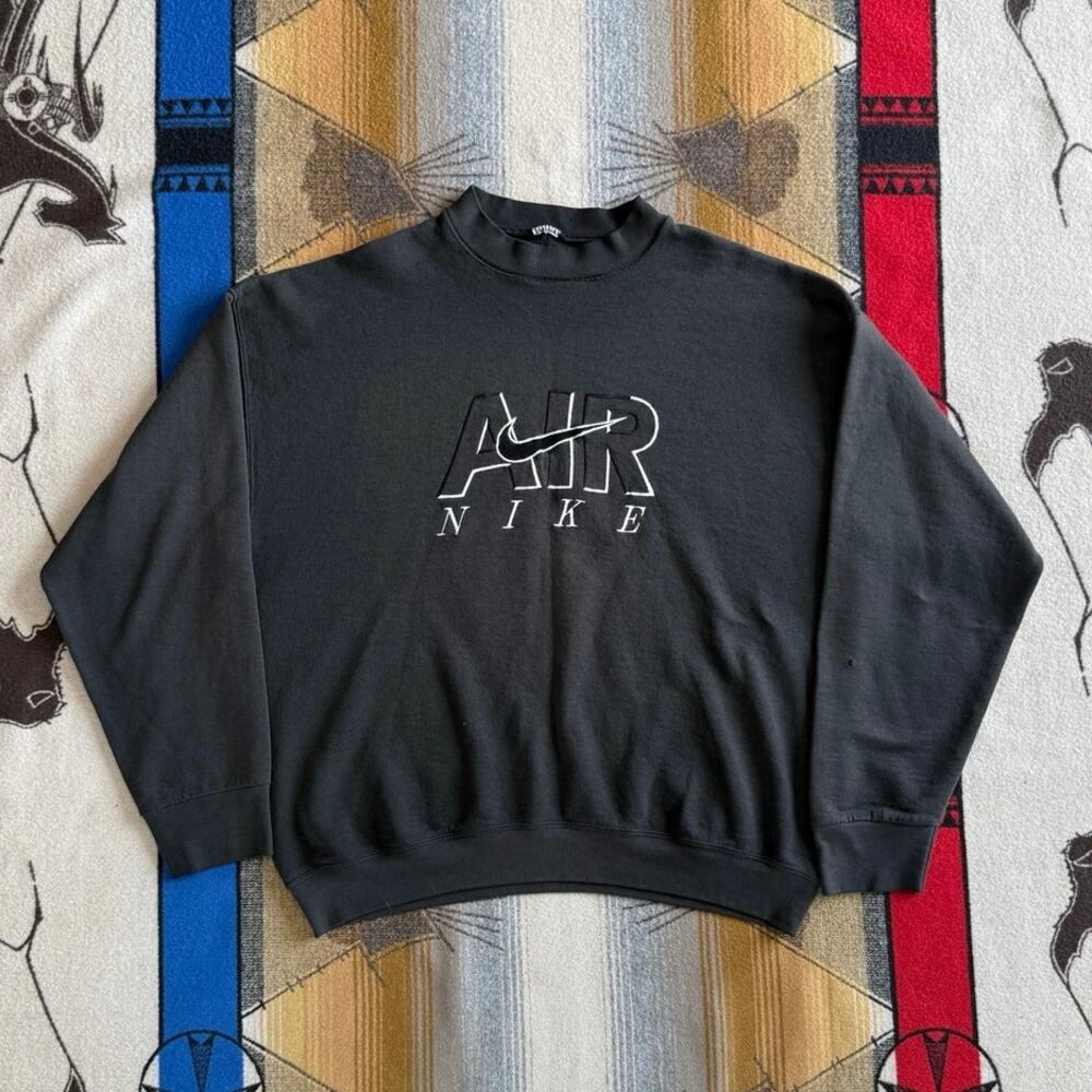 Vintage 90s Nike Air Embroidered Crewneck Sweatshirt Size XL Black Faded